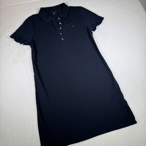 Tommy Hilfiger Navy Blue Embroidered Collar Sleeve Polo Shirt Dress Size M